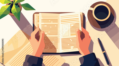 Hands Holding Newspaper, Vector Illustration with News Paper, Journalism Concept