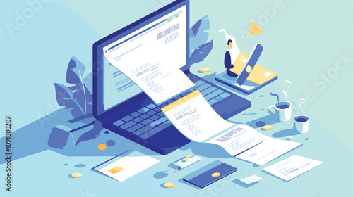 Online Payment on Computer Vector Illustration