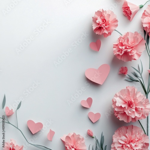 Creatively arranged pink flowers and hearts for a festive celebration