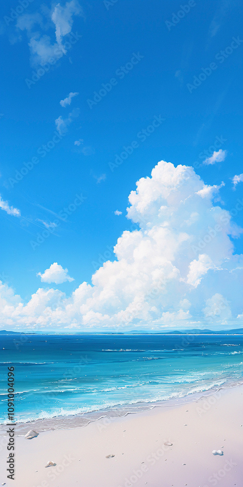 Fototapeta premium 夏の青い海と空 Generative AI