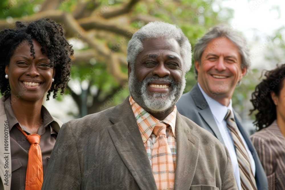 Group of business people standing in a row and smiling at the camera Group of business people standing in a row and smiling at the camera