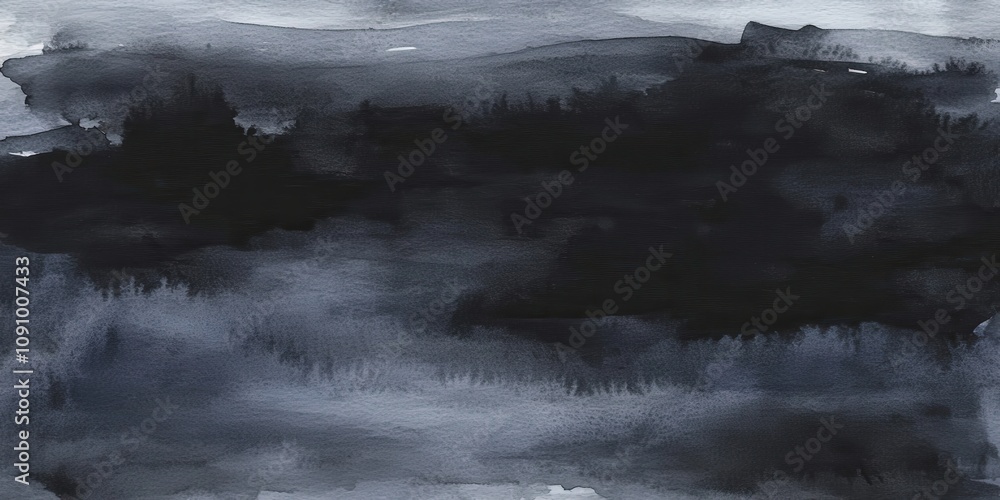 Obraz premium Abstract Watercolor Landscape in Shades of Gray and Black with Soft Transitions and Artistic Textures for Creative Backgrounds and Designs