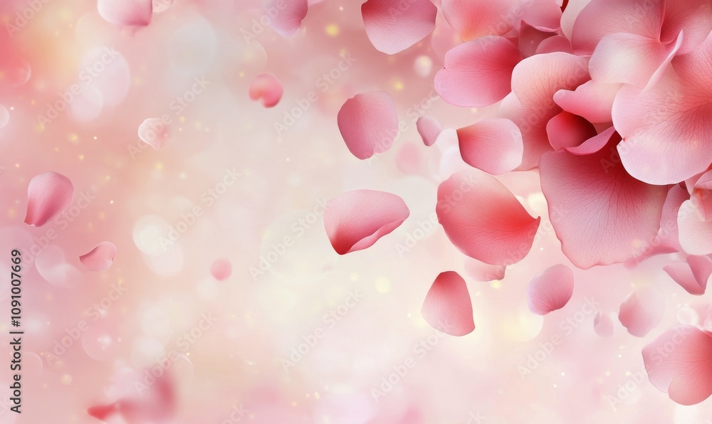 Pink rose petals scattered on a soft pastel background creating a delicate and romantic atmosphere Pink rose petals scattered on a soft pastel background creating a delicate and romantic atmosphere