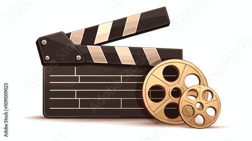 Movie Icon with Film Clapperboard and Filmstrip for Cinematic Projects