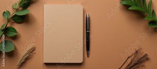 Eco-friendly smooth kraft paper notebook and pen set featuring earthy tones photo