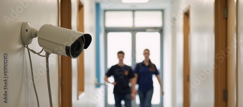 CCTV camera installed for student safety in school corridor Security surveillance photo