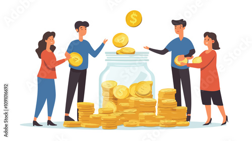 Diverse Group of People Holding Golden Coins - Financial Success and Investment Concept