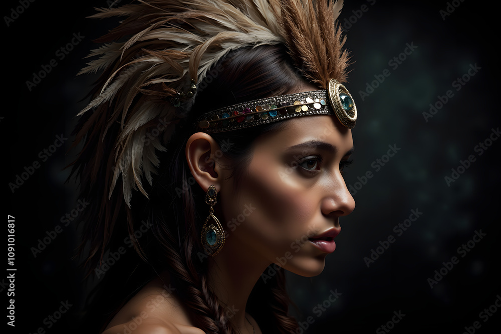 Obraz premium Feather headdress with clear feather texture details and metal decorations