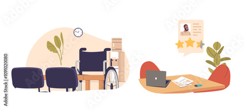 Headhunting agency, recruiting office empty no people workplace for human recourses search