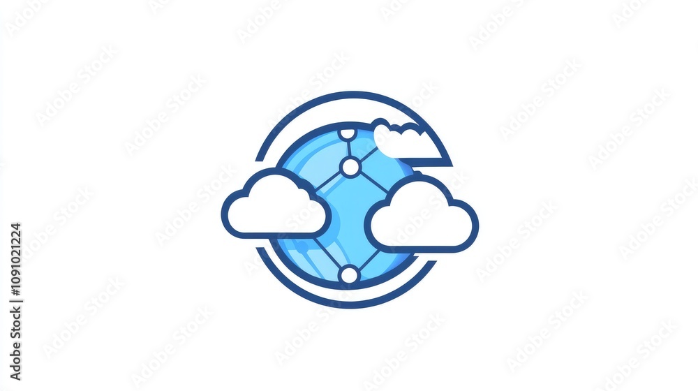 Fototapeta premium Logo featuring a globe with overlapping clouds and digital connections, symbolizing cloud communication
