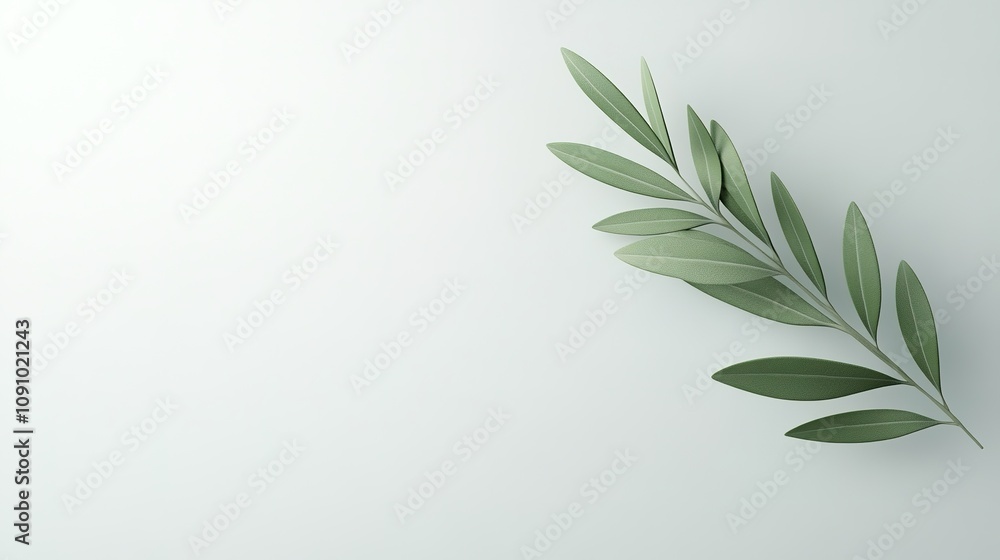 Fototapeta premium Olive branch on soft grey backdrop, symbol of peace