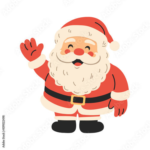 Happy cute santa claus. Cute Christmas card. Flat vector illustration in children's style. 