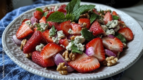 Salad w/ berries, blue onion, walnuts, garganzola.