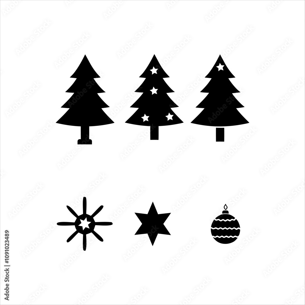 Obraz premium christmas tree, winter, holiday, christmas icon set vector