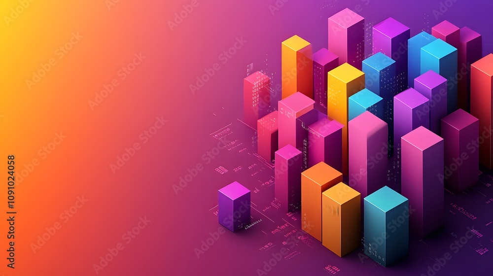 Obraz premium A transparent 3D bar chart with colorful bars and a sleek gradient backdrop