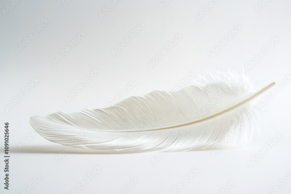 Obraz premium White feather on light background, soft texture, delicate curve