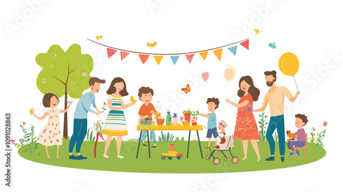 Mature Friends Garden Party Gathering with Children Outdoors