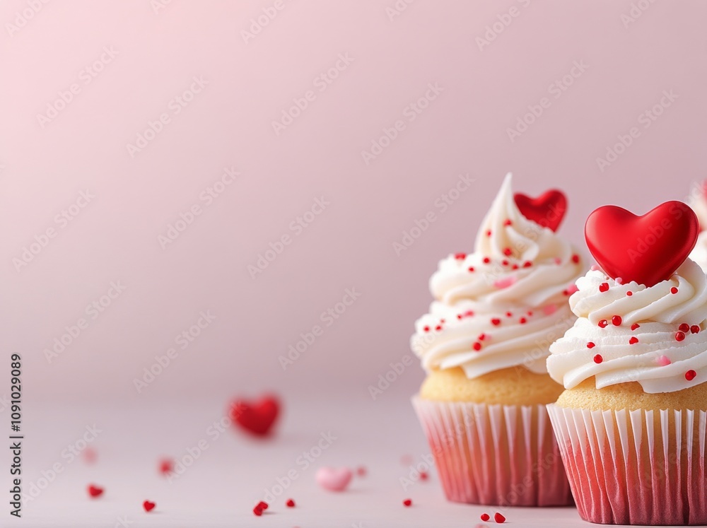 Sweet cupcakes decorated with heart toppers for a romantic celebration Sweet cupcakes decorated with heart toppers for a romantic celebration