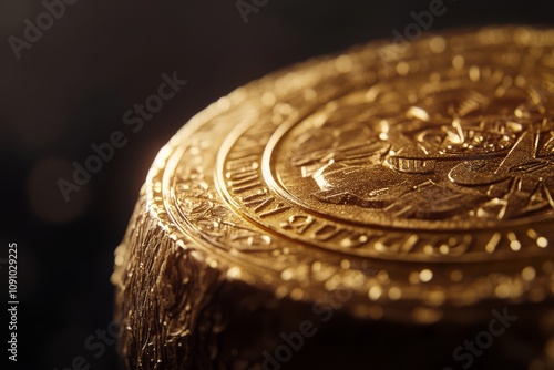 Close-Up of Gold-Wrapped Hanukkah Gelt photo