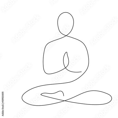Continuous one line art drawing of man doing exercise in yoga pose outline vector illustration