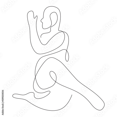 Continuous one line art drawing of man doing exercise in yoga pose outline vector illustration