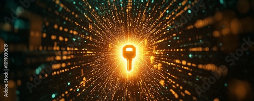 Glowing Lock and Key in a B...