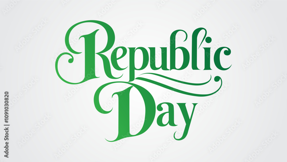 Fototapeta premium The text Republic Day in a stylish decorative font with a green color This kind of design is often used for celebratory occasions and adds a festive touch to the message