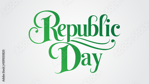 The text Republic Day in a stylish decorative font with a green color This kind of design is often used for celebratory occasions and adds a festive touch to the message