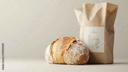 Bakery branding mockup with bread wrapped in paper and space to display your logo or branding.