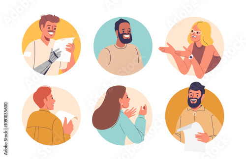 Cartoon people characters hr managers, headhunters, recruiters, inclusive person job seekers set