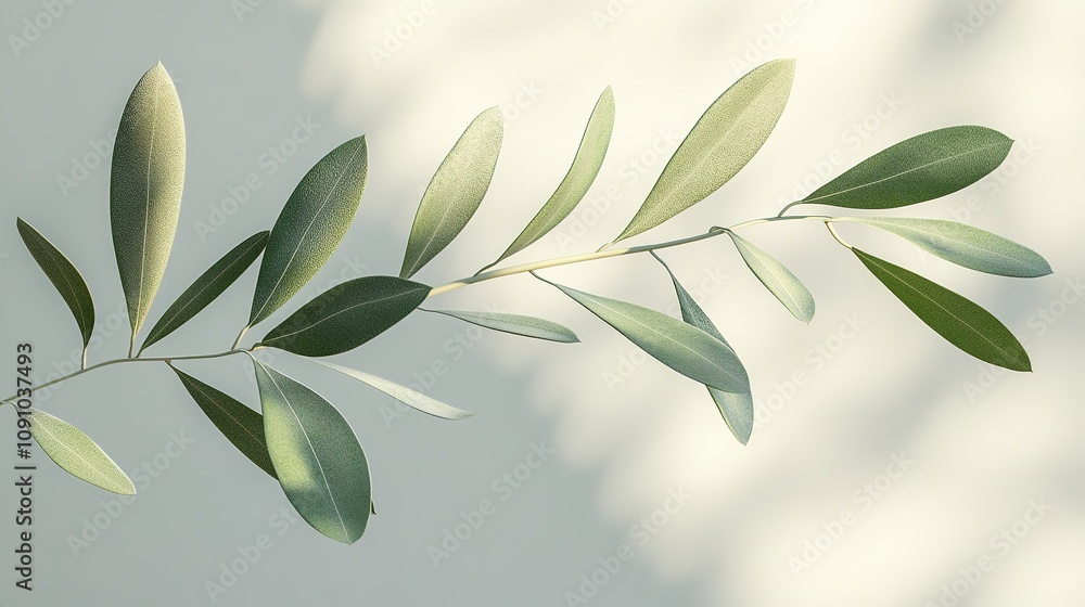 Fototapeta Olive branch on subtle shadowed background.