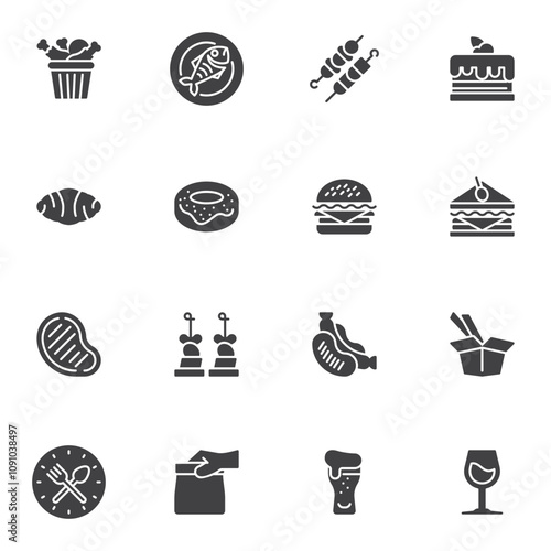 Fast food menu vector icons set