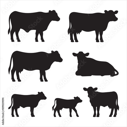 set of cow vector silhouettes