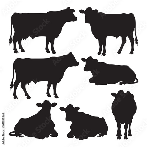 set of cow vector silhouettes