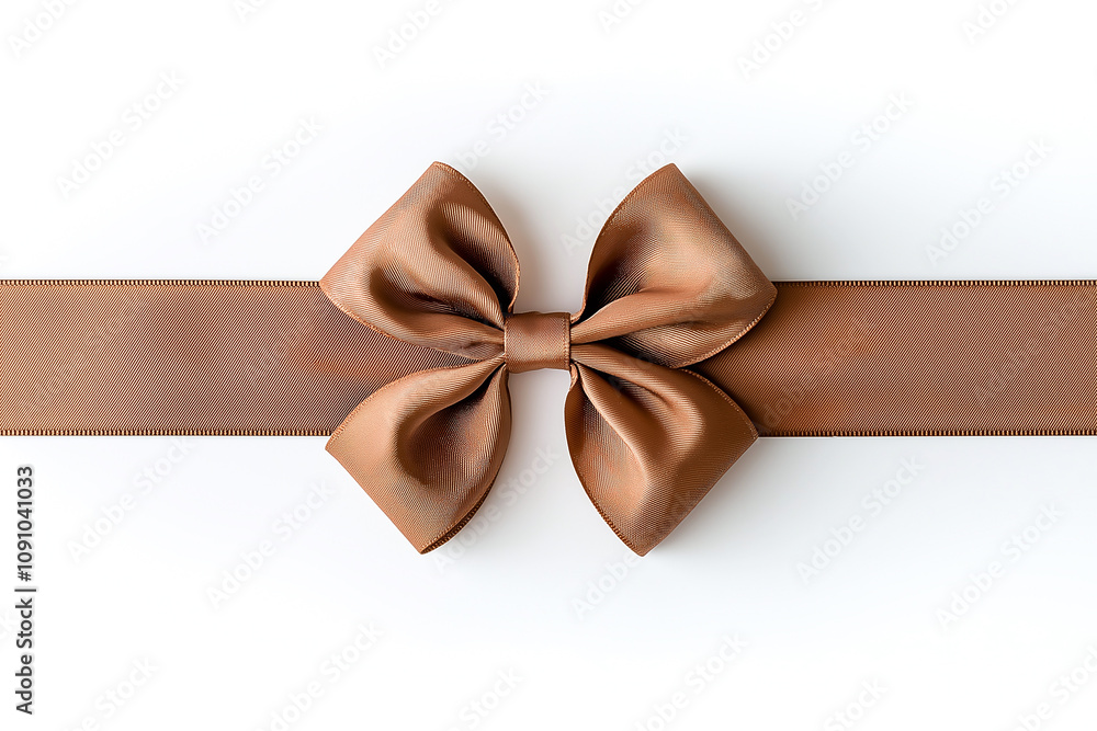 Fototapeta premium golden ribbon with bow is elegantly isolated on white background, showcasing its smooth texture and shiny appearance. Perfect for gift wrapping or decoration