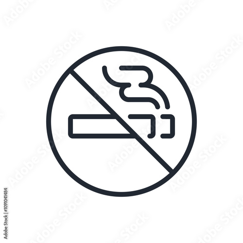No smoking editable stroke outline icon isolated on white background flat vector illustration. Pixel perfect. 64 x 64.