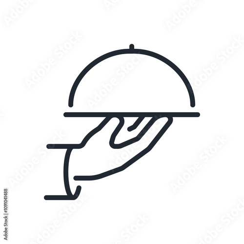 Hand holding a cloche editable stroke outline icon isolated on white background flat vector illustration. Pixel perfect. 64 x 64