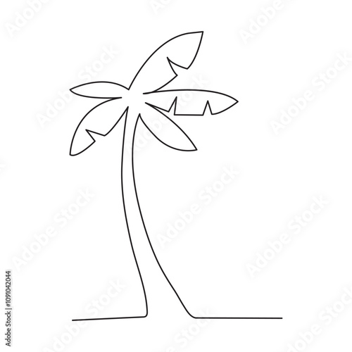 Beach umbrella and lounger near palm tree , continuous editable single line drawing. 