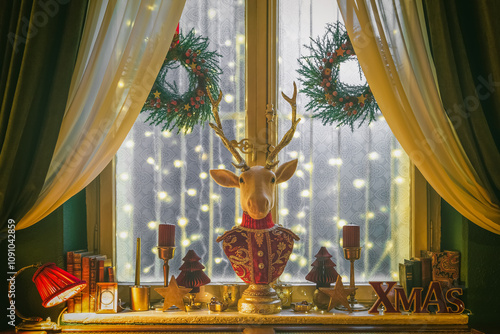 Beautiful still life or illustrations of  a house decorated for the Christmas holidays with a lot of details in a warm and gentle light with a rich bokeh in backgrounds.

