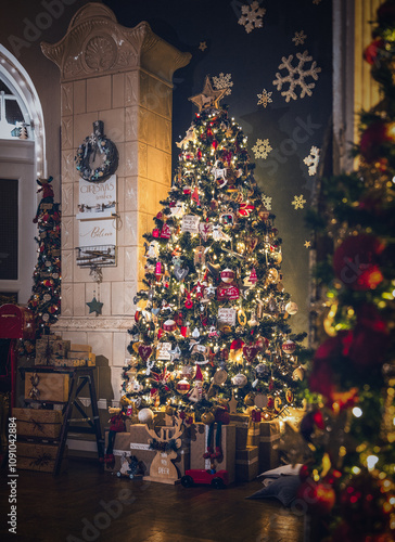 Beautiful still life or illustrations of  a house decorated for the Christmas holidays with a lot of details in a warm and gentle light with a rich bokeh in backgrounds.

