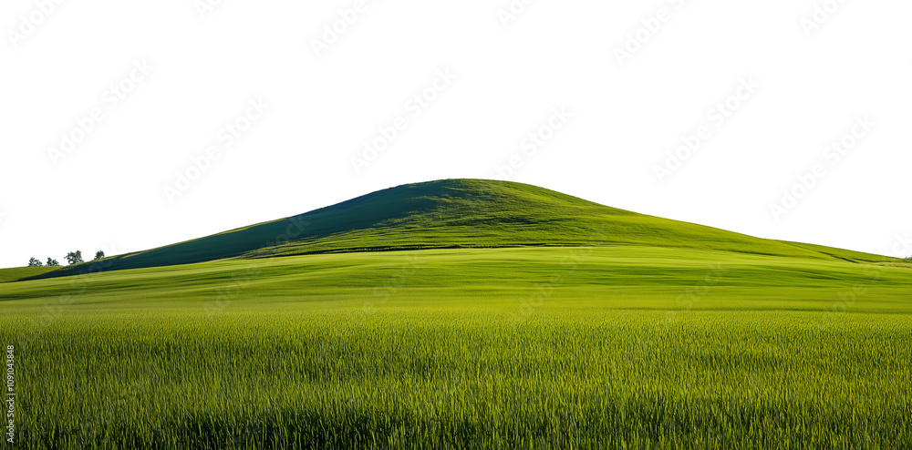 Obraz premium Green Hill with Lush Grass Under Clear Sky , Cutout, Isolated on White Background
