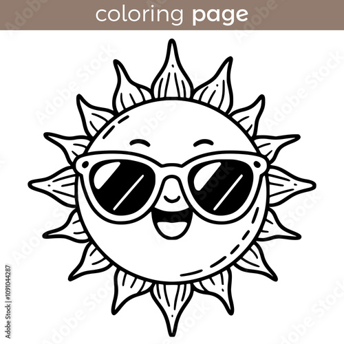 coloring page for kids sun with glass cool creative vector illustration template design