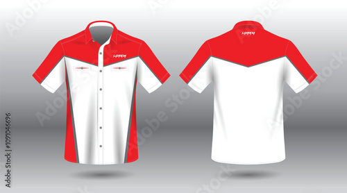red and white short sleeve work shirt