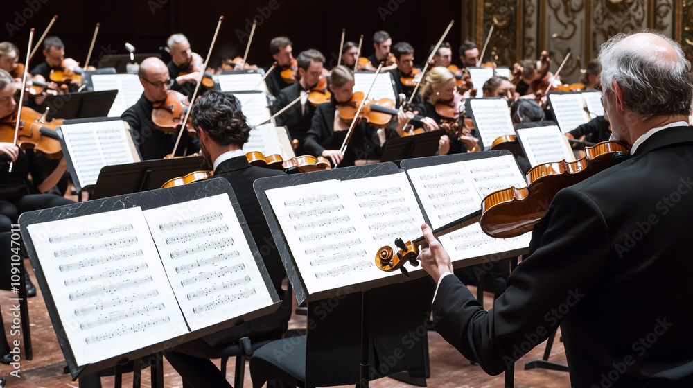 Fototapeta premium Classical Orchestra Rehearsal in a Concert Hall