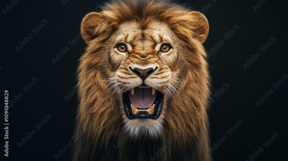 Fototapeta premium A lion with its mouth open and teeth bared