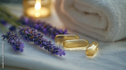 Relaxing Spa Ambiance with Lavender, Candles, and Essential Oils photo