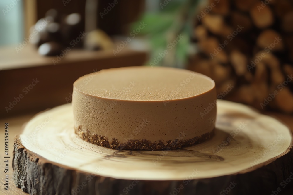 Delicious chocolate dessert on wooden platter. Delicious chocolate dessert on wooden platter.