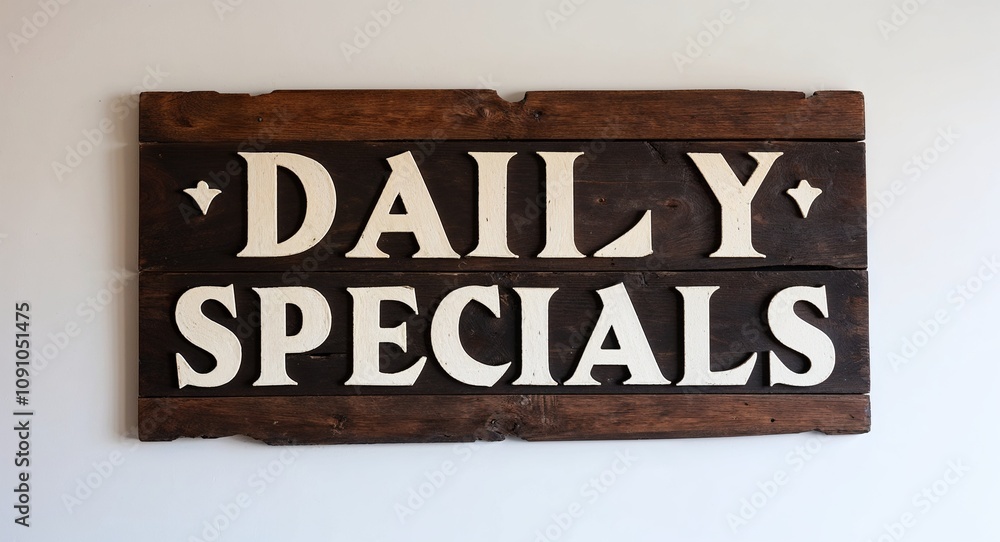 Obraz premium daily specials lettering on medieval ancient sign wooden board on plain white background