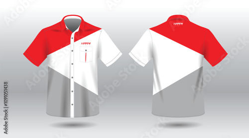 red and white short sleeve work shirt