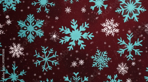 Festive Snowflake Pattern on Rich Maroon Background for Winter Celebrations